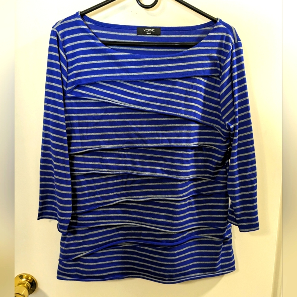 Verve Ami blue and gray striped bandage top